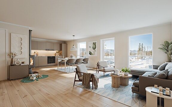 Ny leilighet, 2/3 sov, romslig stue/kjøkken, sportsbod. 1 leilighet igjen. Innflytningsklar i april!